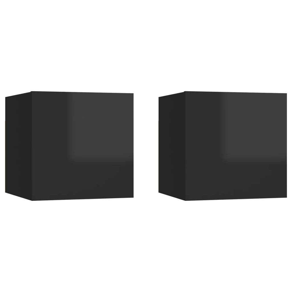 Comodini Nero Lucido 2 pz 30,5x30x30 cm in Truciolato