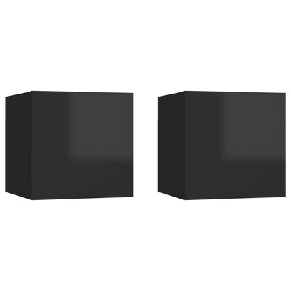 Comodini Nero Lucido 2 pz 30,5x30x30 cm in Truciolato