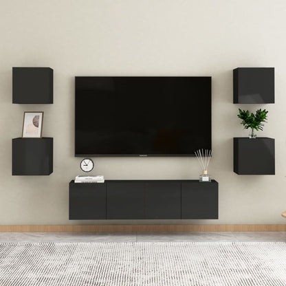 Comodini Nero Lucido 2 pz 30,5x30x30 cm in Truciolato