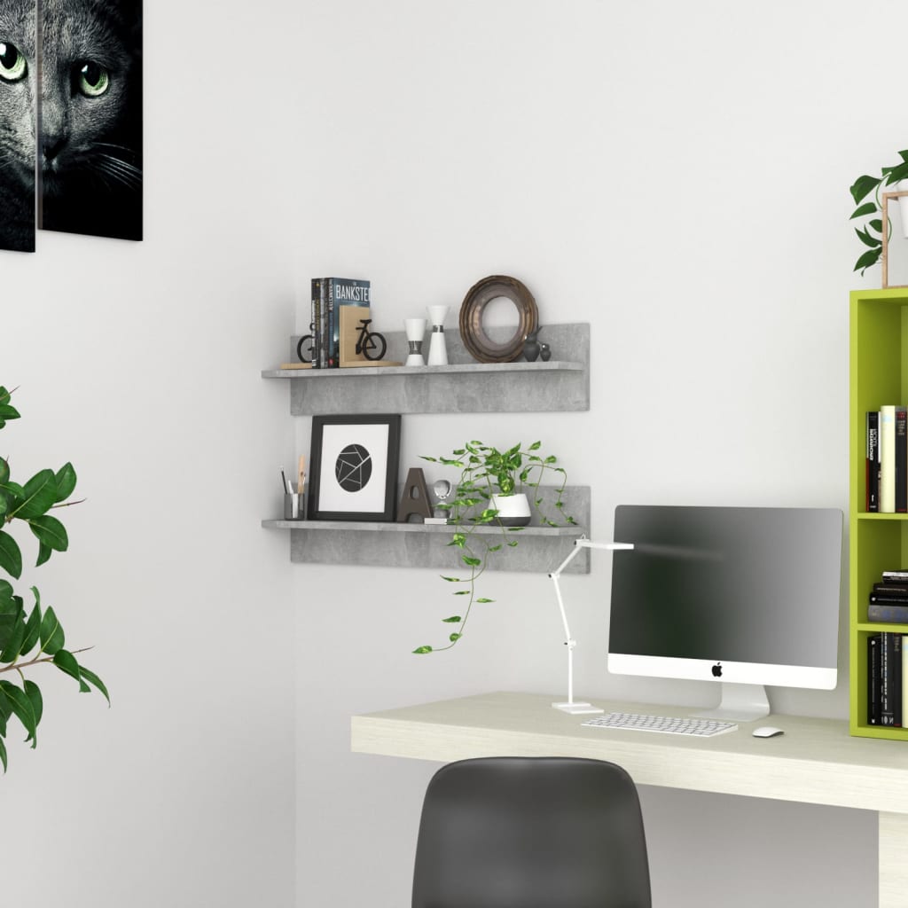 Mensole Muro 2pz Grigio Cemento 80x11,5x18cm Legno Multistrato