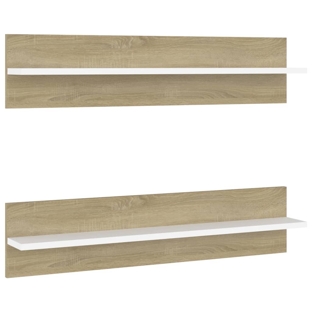Mensole Muro 2pz Bianco e Sonoma 80x11,5x18cm Legno Multistrato