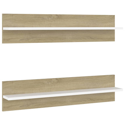 Mensole Muro 2pz Bianco e Sonoma 80x11,5x18cm Legno Multistrato