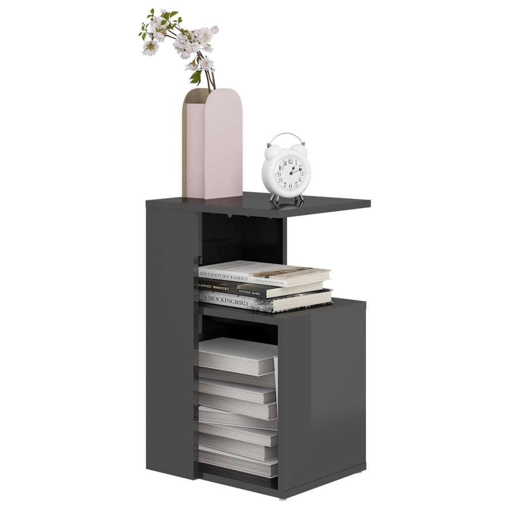 Tavolino Grigio Lucido 36x30x56 cm in Legno Multistrato