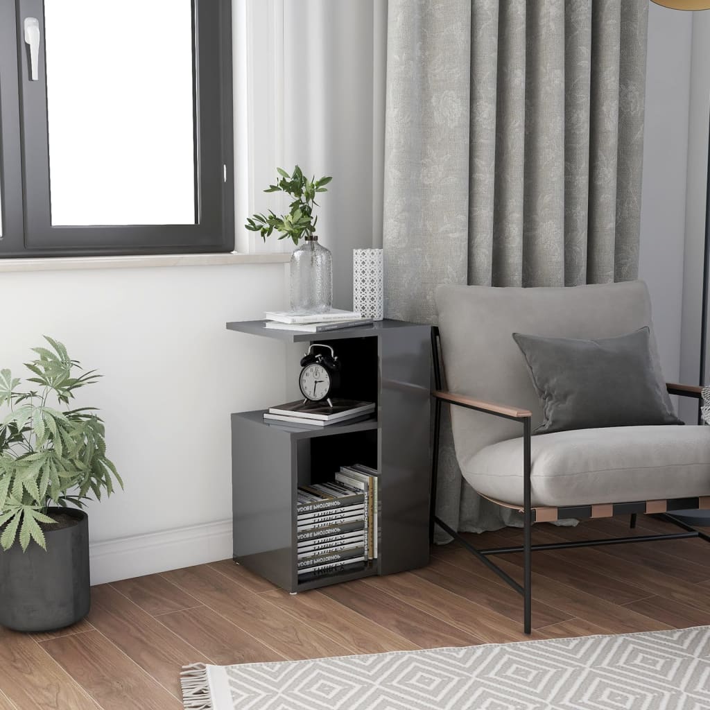 Tavolino Grigio Lucido 36x30x56 cm in Legno Multistrato