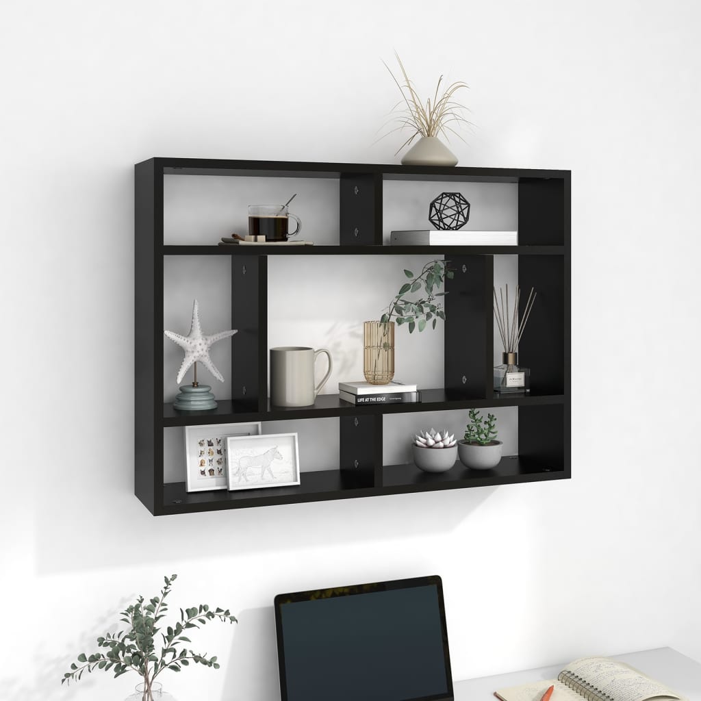 Scaffale a Parete Nero 75x16x55 cm in Legno Multistrato