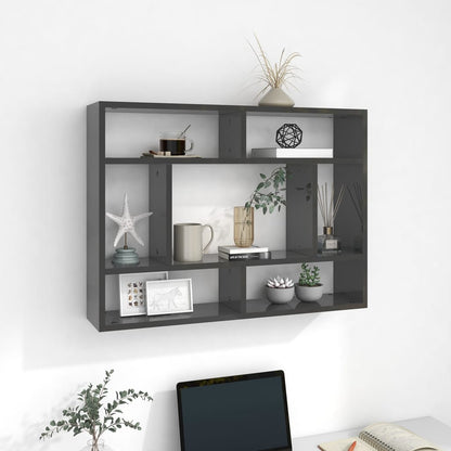 Scaffale a Parete Grigio Lucido 75x16x55 cm Legno Multistrato