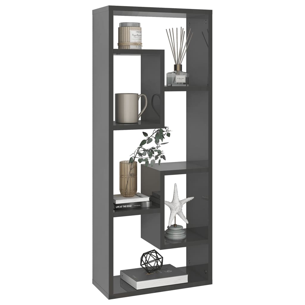 Scaffale a Parete Grigio Lucido 36x16x90 cm Legno Multistrato