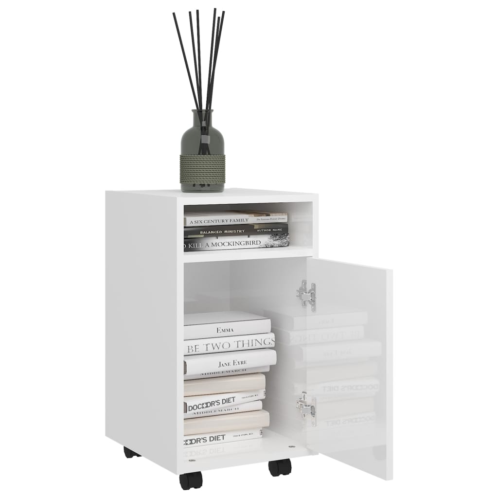 Credenza con Ruote Bianco Lucido 33x38x60 cm Legno Multistrato