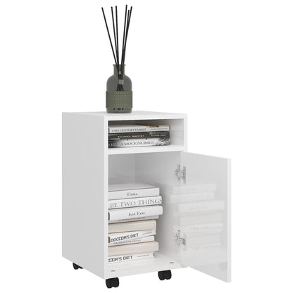 Credenza con Ruote Bianco Lucido 33x38x60 cm Legno Multistrato