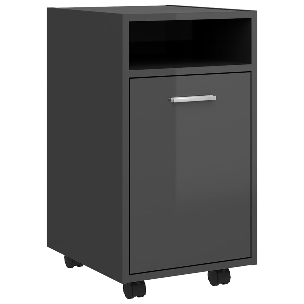 Credenza con Ruote Grigio Lucido 33x38x60 cm Legno Multistrato