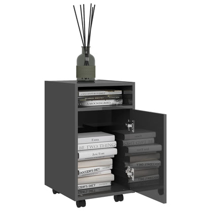 Credenza con Ruote Grigio Lucido 33x38x60 cm Legno Multistrato