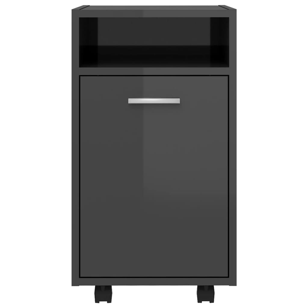 Credenza con Ruote Grigio Lucido 33x38x60 cm Legno Multistrato