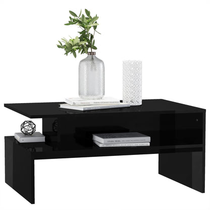 Tavolino da Salotto Nero Lucido 90x60x42,5 cm Legno Multistrato