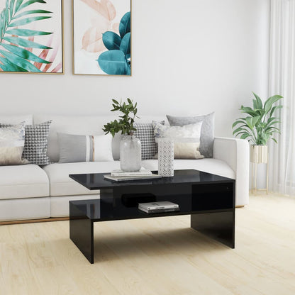 Tavolino da Salotto Nero Lucido 90x60x42,5 cm Legno Multistrato