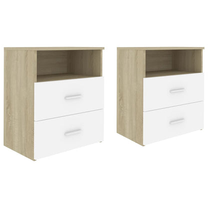 Comodini 2pz Rovere Sonoma e Bianco 50x32x60 cm
