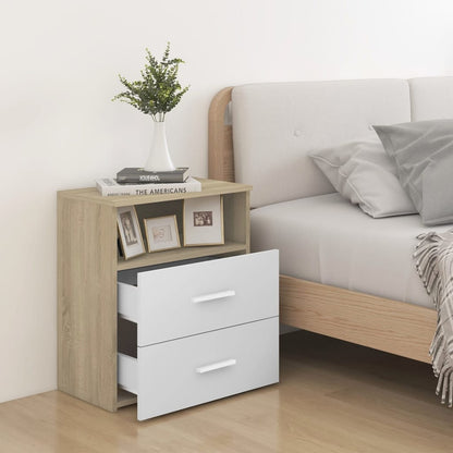 Comodini 2pz Rovere Sonoma e Bianco 50x32x60 cm