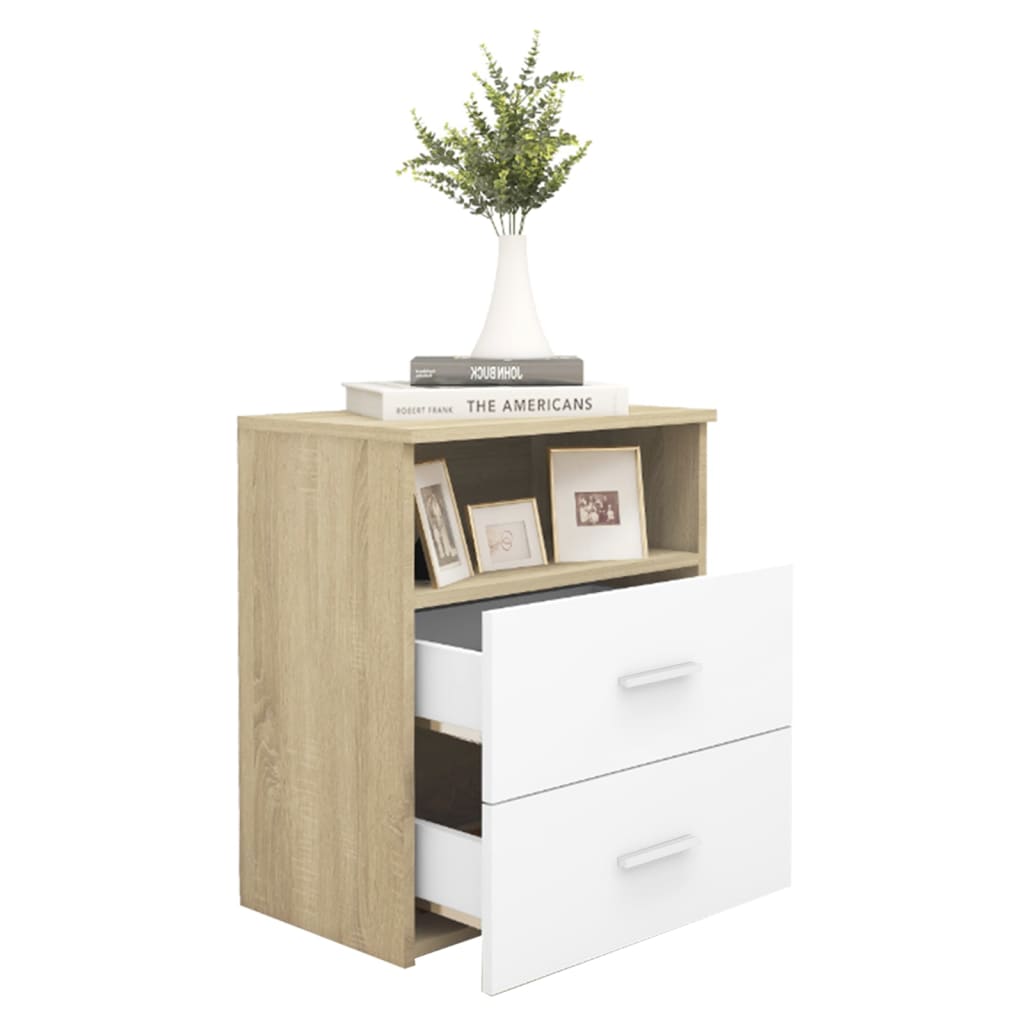 Comodini 2pz Rovere Sonoma e Bianco 50x32x60 cm