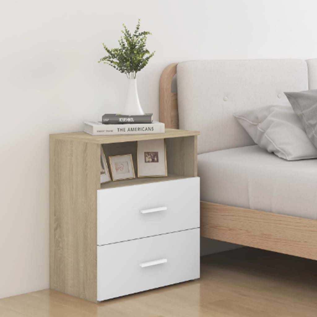 Comodini 2pz Rovere Sonoma e Bianco 50x32x60 cm