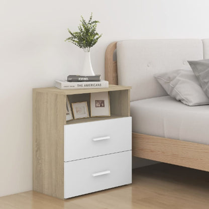 Comodini 2pz Rovere Sonoma e Bianco 50x32x60 cm