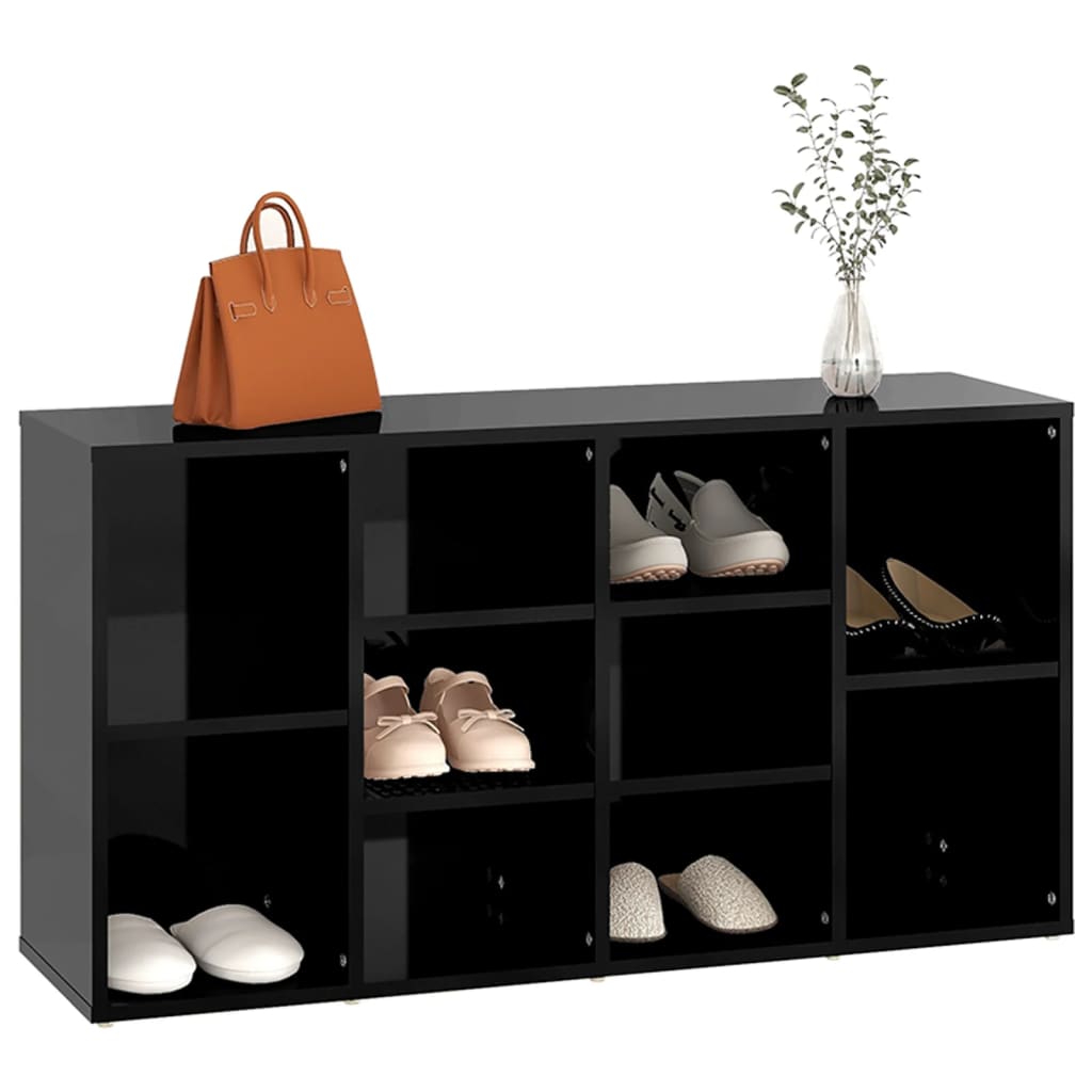 Scarpiera Panchina Nero Lucido 103x30x54,5 cm Legno Multistrato
