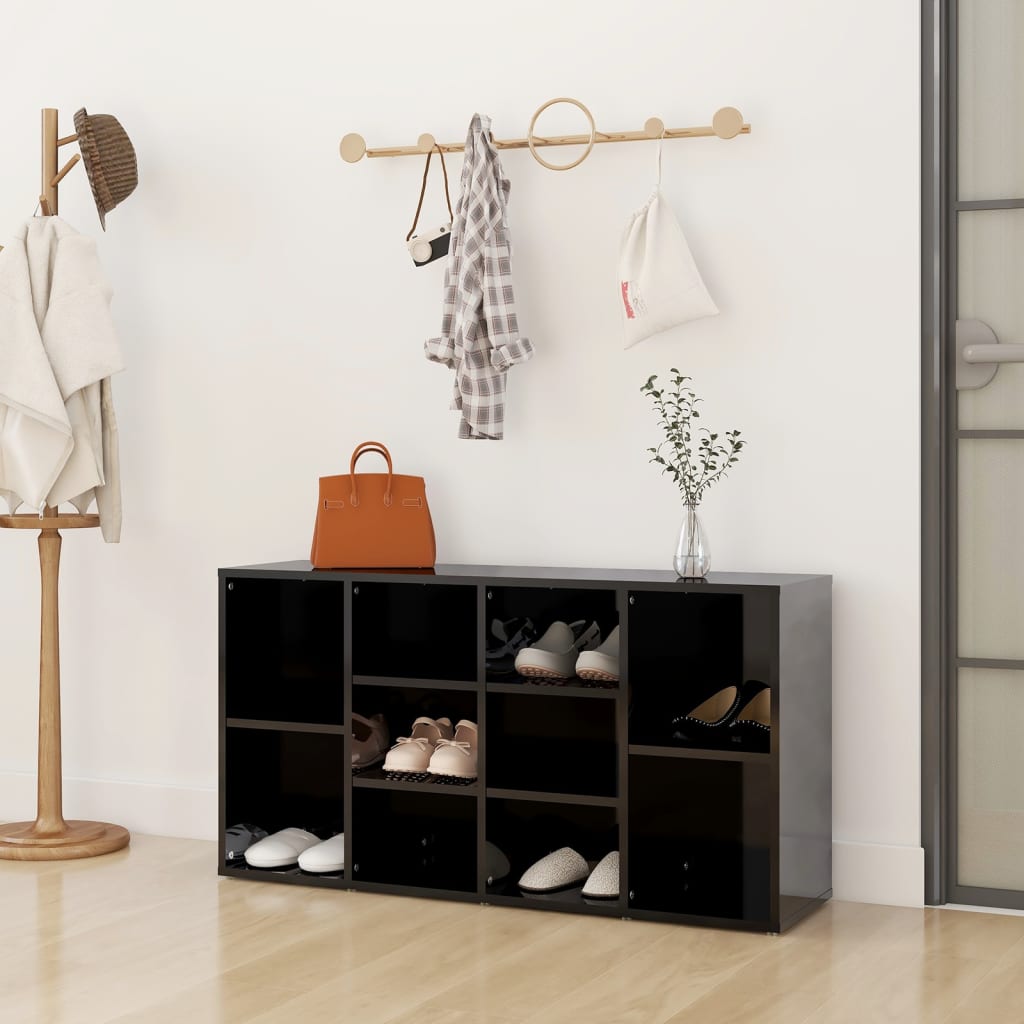 Scarpiera Panchina Nero Lucido 103x30x54,5 cm Legno Multistrato