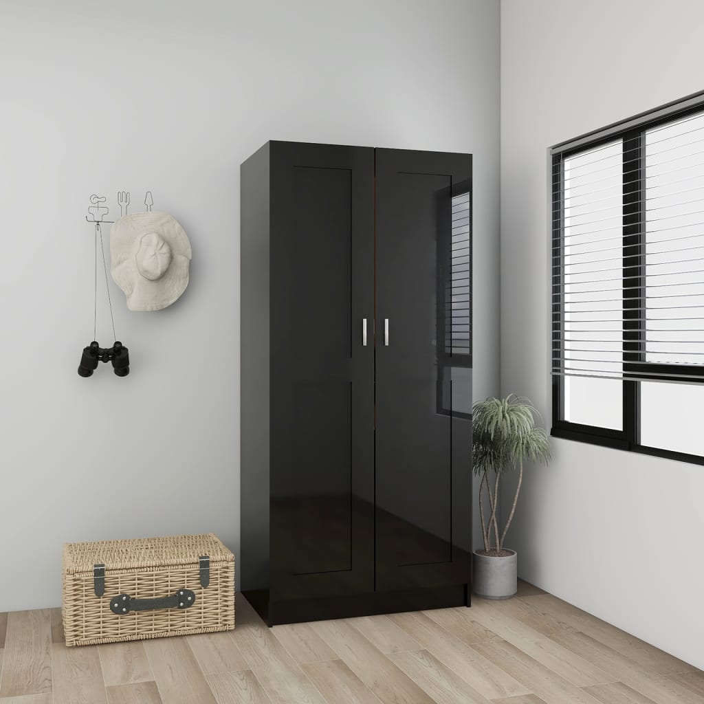 Armadio Nero Lucido 82,5x51,5x180 cm in Legno Multistrato