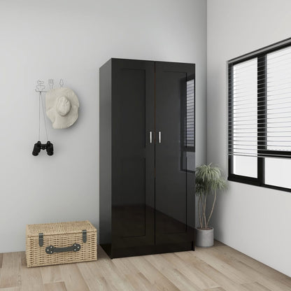 Armadio Nero Lucido 82,5x51,5x180 cm in Legno Multistrato