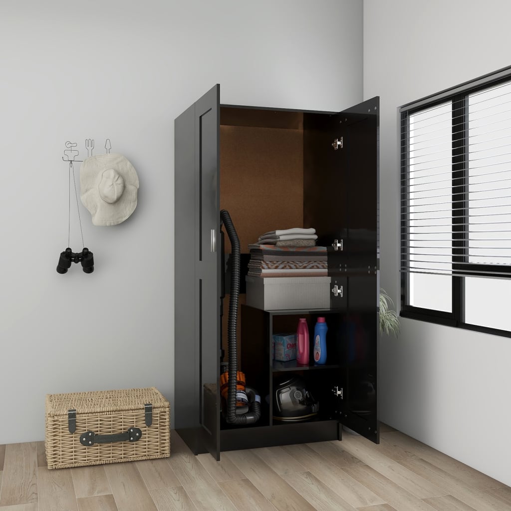 Armadio Nero Lucido 82,5x51,5x180 cm in Legno Multistrato