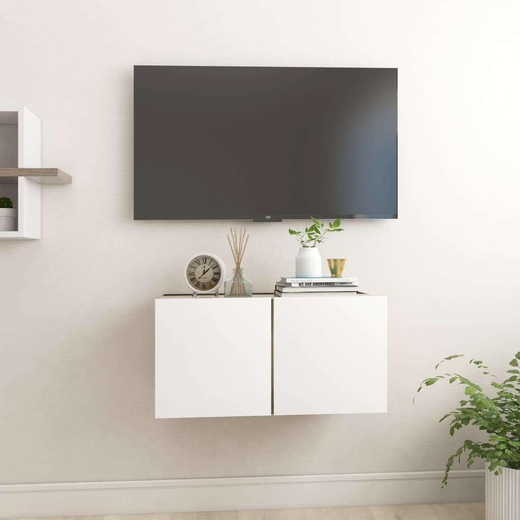 Mobile Porta TV Pensile Bianco e Rovere Sonoma 60x30x30 cm