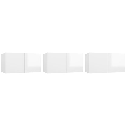 Mobili Porta TV Pensili 3pz Bianco Lucido 60x30x30 cm