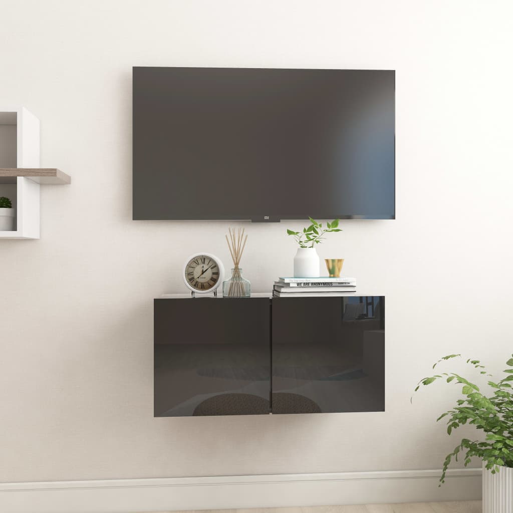 Mobile Porta TV Pensile Nero Lucido 60x30x30 cm
