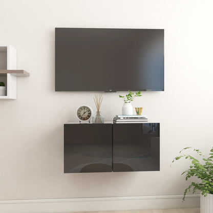 Mobile Porta TV Pensile Nero Lucido 60x30x30 cm