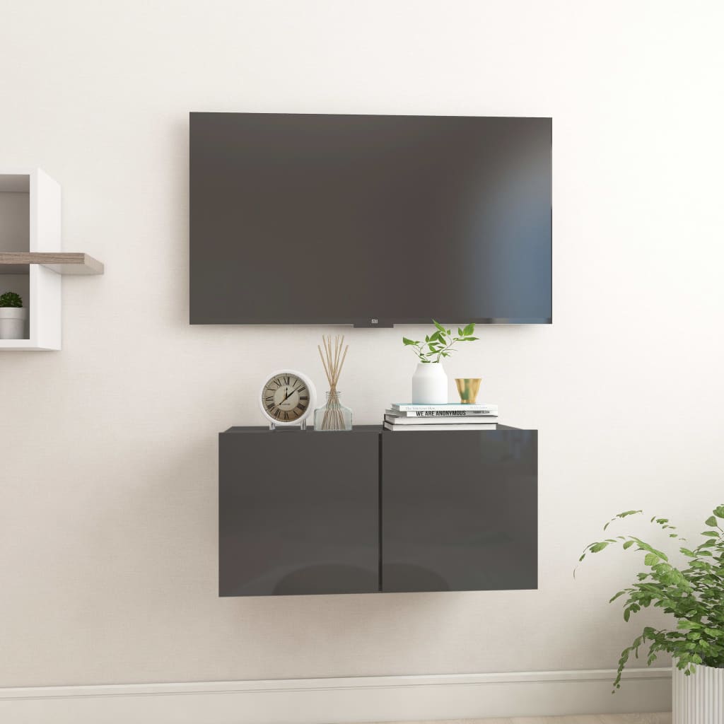Mobile Porta TV Pensile Grigio Lucido 60x30x30 cm