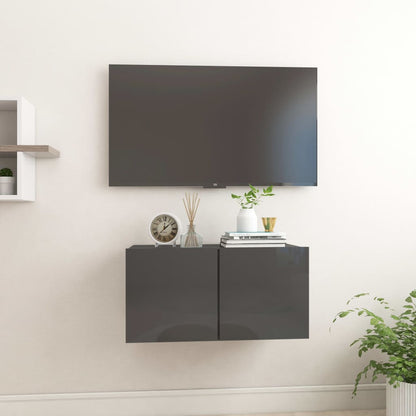 Mobile Porta TV Pensile Grigio Lucido 60x30x30 cm