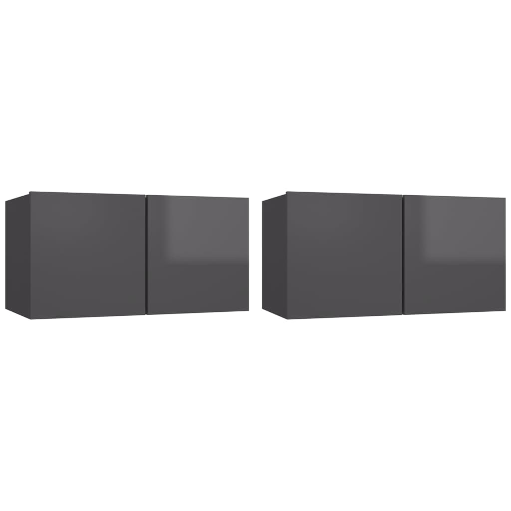 Mobili Porta TV Pensili 2pz Grigio Lucido 60x30x30 cm