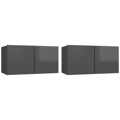 Mobili Porta TV Pensili 2pz Grigio Lucido 60x30x30 cm