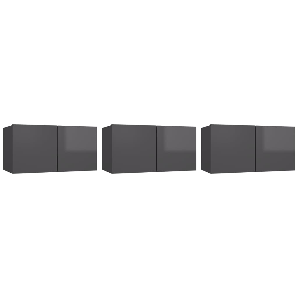 Mobili Porta TV Pensili 3pz Grigio Lucido 60x30x30 cm