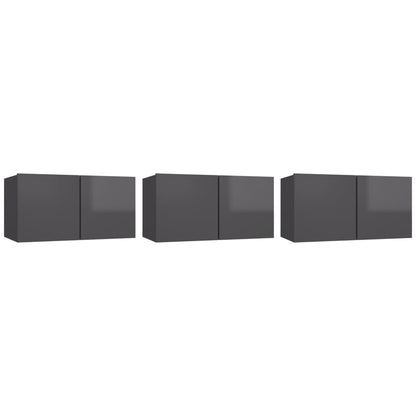 Mobili Porta TV Pensili 3pz Grigio Lucido 60x30x30 cm