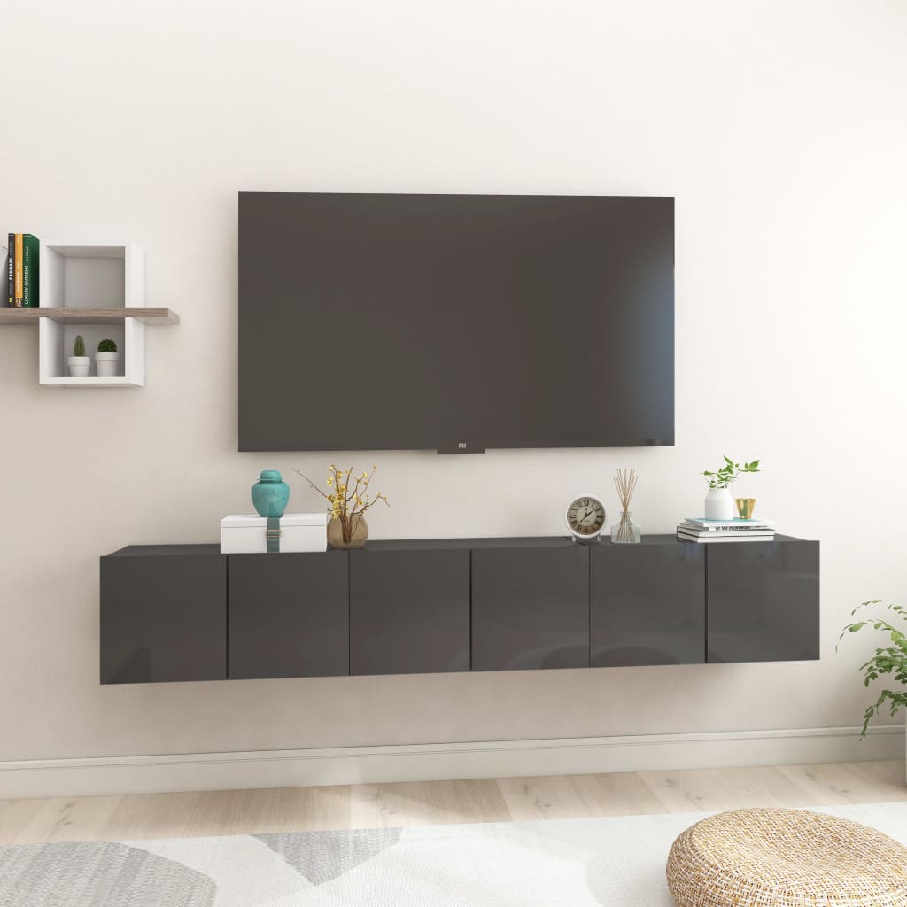 Mobili Porta TV Pensili 3pz Grigio Lucido 60x30x30 cm