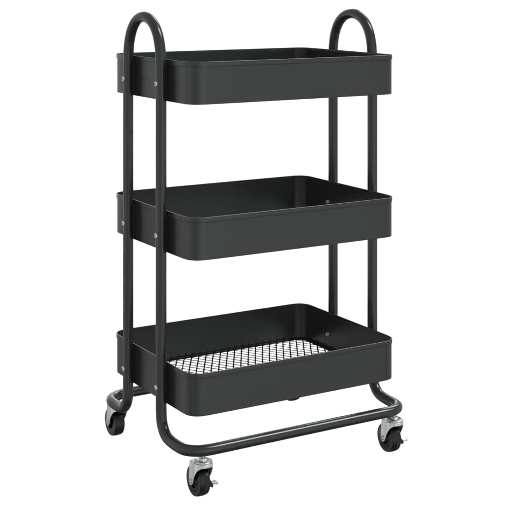 Carrello a 3 Livelli Nero 43x34x79 cm in Acciaio