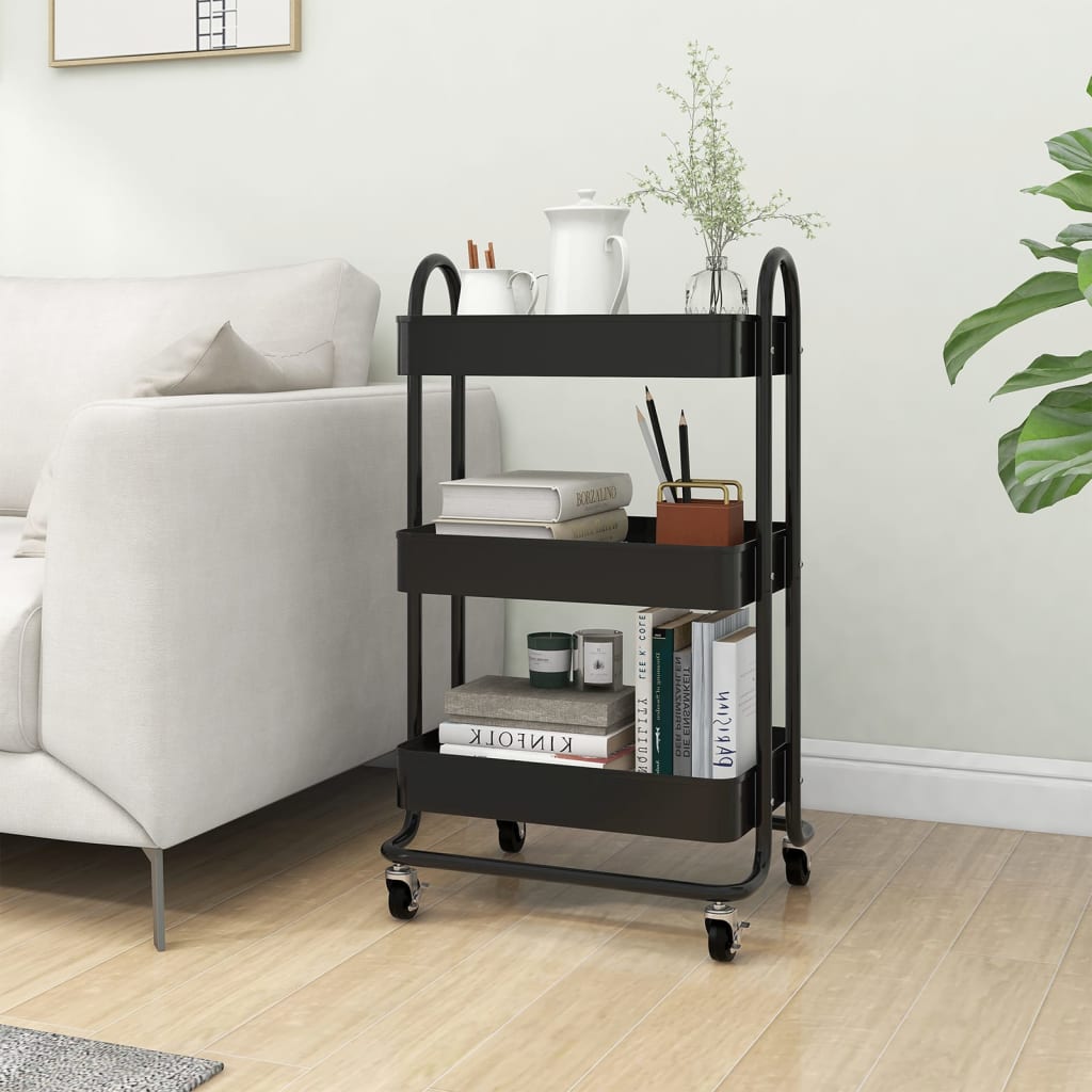 Carrello a 3 Livelli Nero 43x34x79 cm in Acciaio