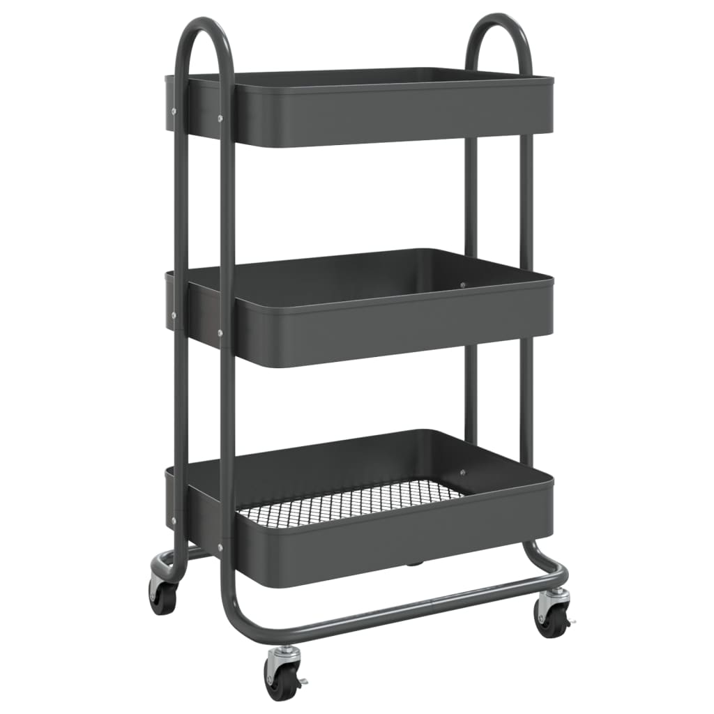Carrello a 3 Livelli Antracite 43x34x79 cm in Acciaio