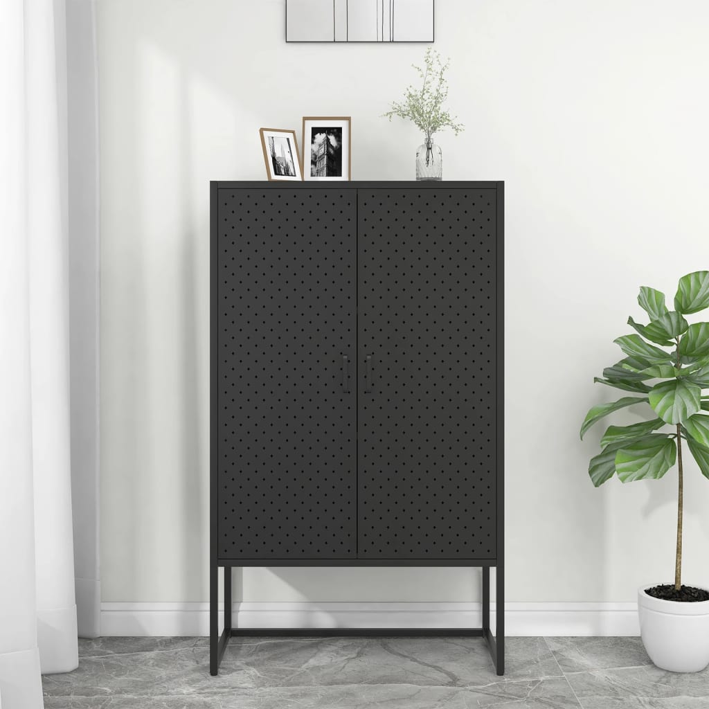 Credenza Alta Nera 80x35x135 cm in Acciaio