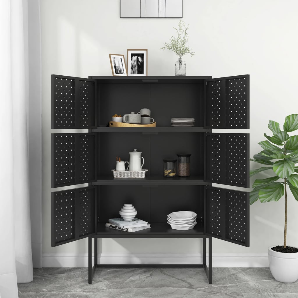 Credenza Alta Nera 80x35x135 cm in Acciaio