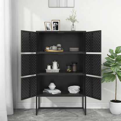Credenza Alta Nera 80x35x135 cm in Acciaio