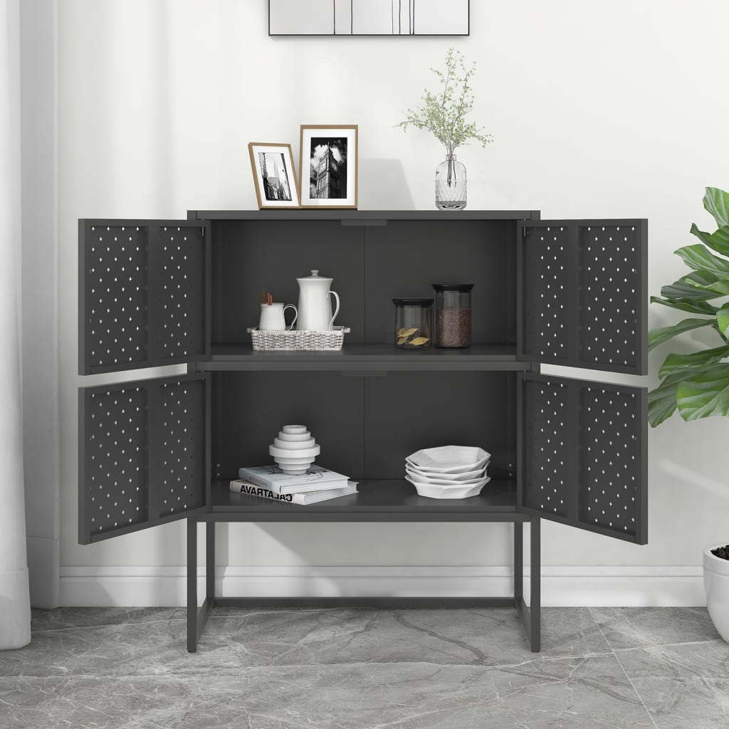 Credenza Alta Antracite 80x35x100 cm in Acciaio