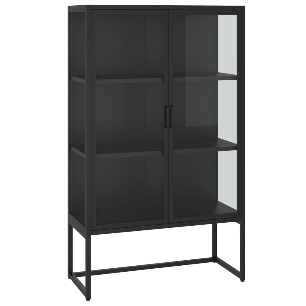 Credenza Alta Nera 80x35x135 cm in Acciaio e Vetro Temperato