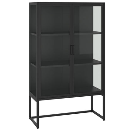 Credenza Alta Nera 80x35x135 cm in Acciaio e Vetro Temperato