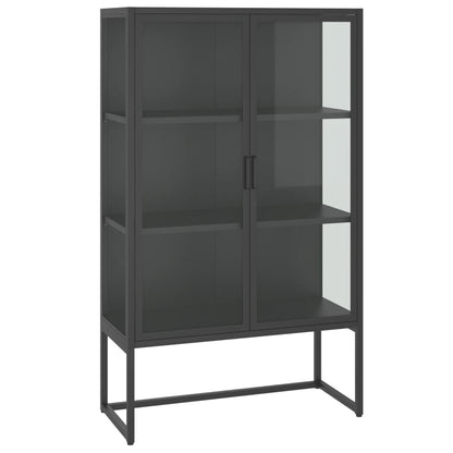 Credenza Alta Antracite 80x35x135 cm Acciaio e Vetro Temperato