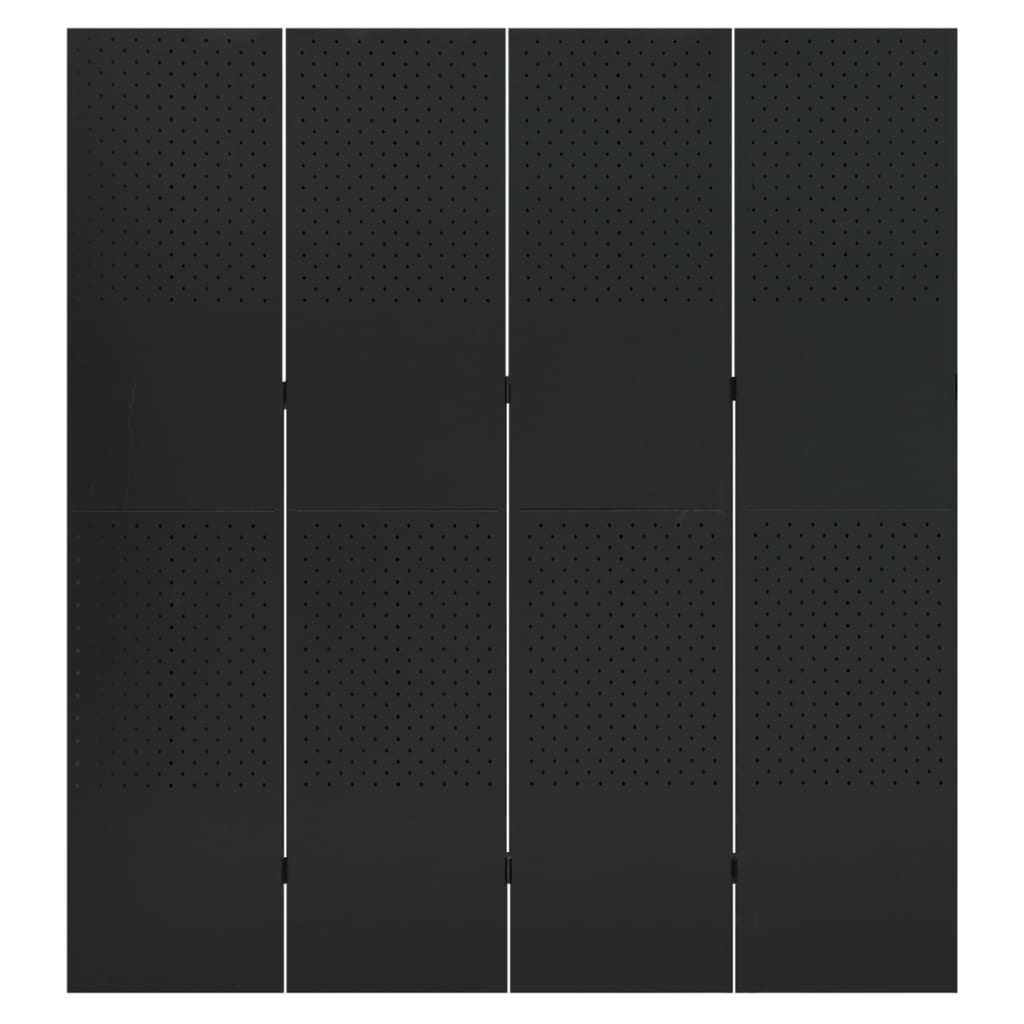 Paravento a 4 Pannelli Nero 160x180 cm in Acciaio